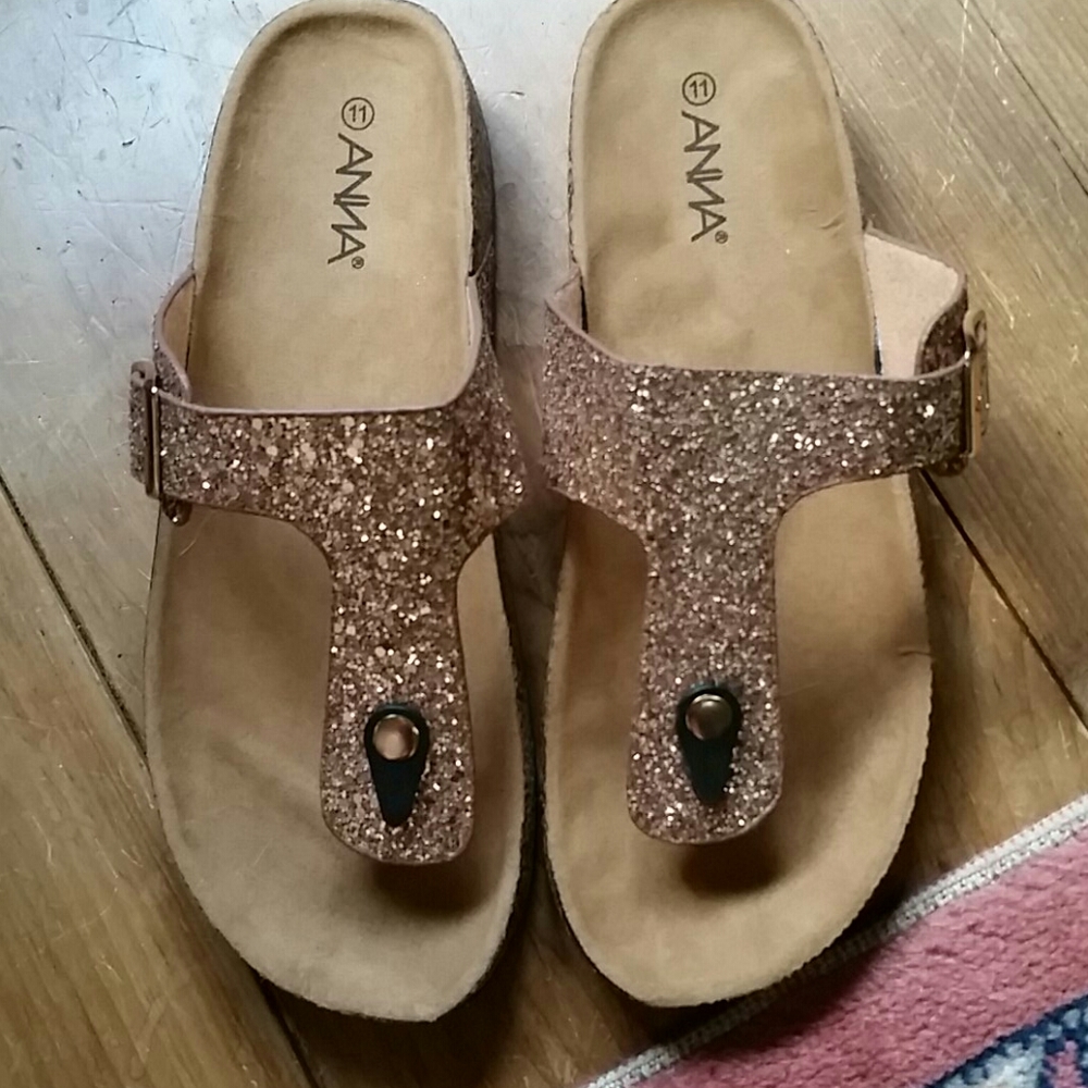 ANNA cork bottom, thong sandal, Rose Gold, Size 11